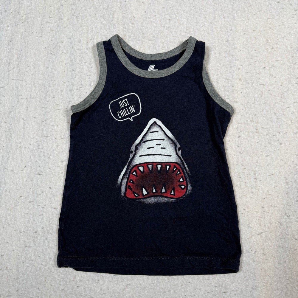 Childrens Place Sport Boys Navy Blue Shark Just Chillin Tank Top Size 4T